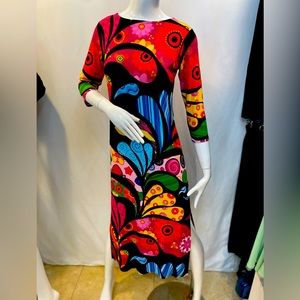 EVA VARRO, RAW HEMLINE, 3/4 SL, SEMI LOOSE ,2 SLITS , CALF LENGTH DRESS-KYLIE